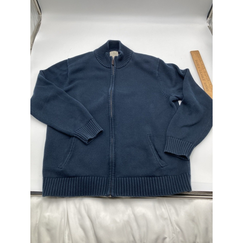 Vintage Mens  LL BEAN Full Zip  Cotton Navy Sweater‎ XL A